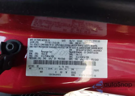 2012 Ford Focus Se z USA, uszkodzony, nr VIN 1FAHP3F25CL460983